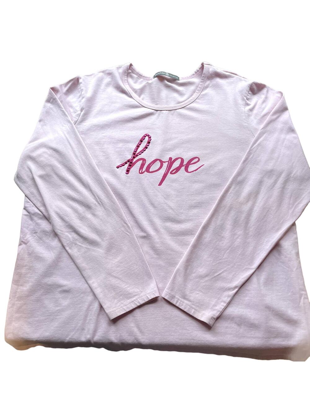 Signature Collection Women's XL Pink Long Sleeve Top Bedazzled HOPE  Cancer